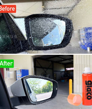 Car side mirror before and after rain test using Soft99 Glaco Mirror Coat Zero hydrophobic coating
