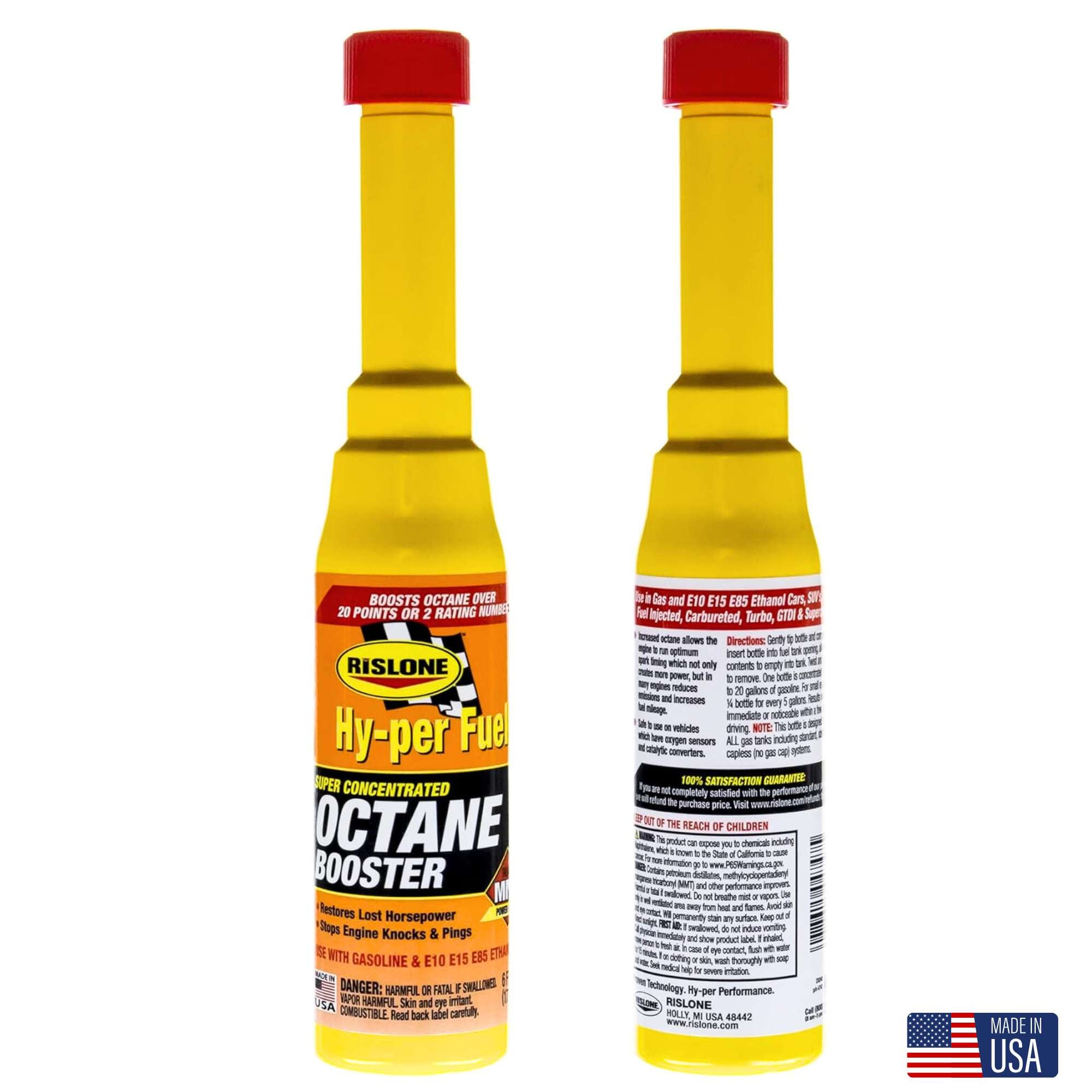 Rislone Hy-per Fuel Octane Booster increases your fuel's octane rating to stop engine hesitation, knock and ping, while also increasing power and performance