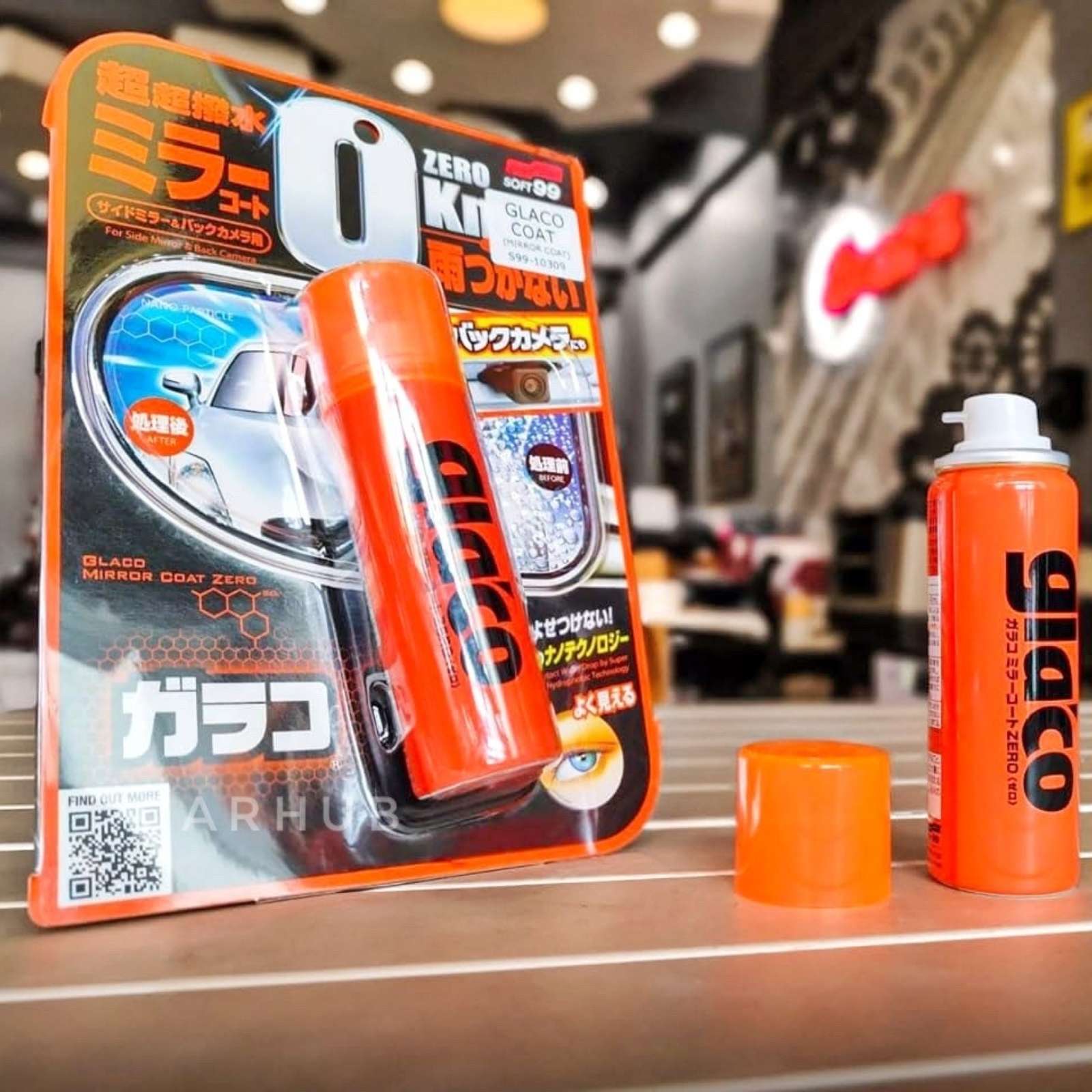 Soft99 Glaco Mirror Coat Zero automotive mirror water repellent spray car detailing product display