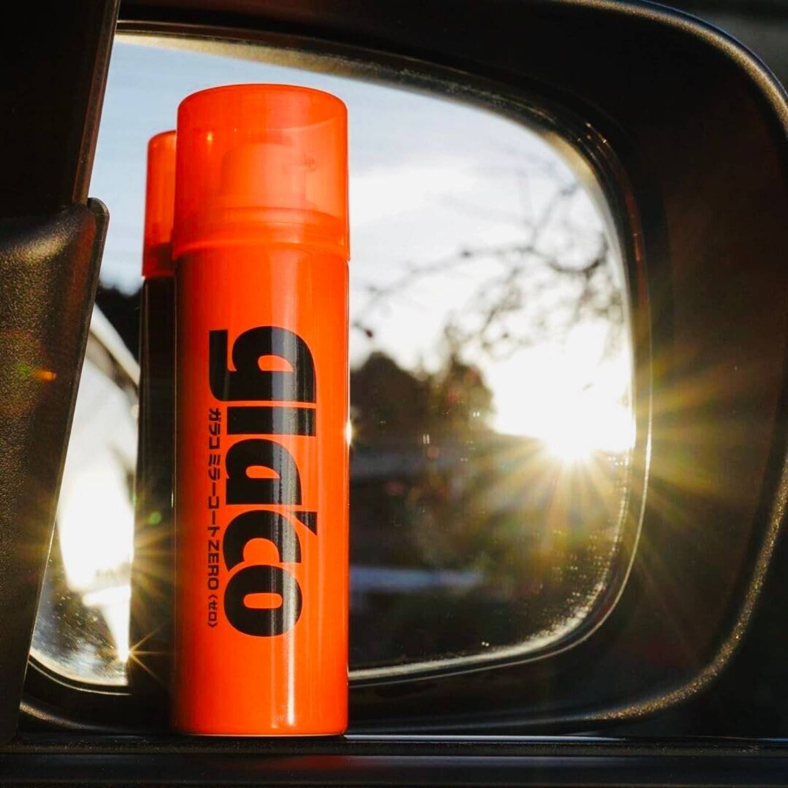 Soft99 Glaco Mirror Coat Zero on car side mirror for rain proof driving and clear rear visibility