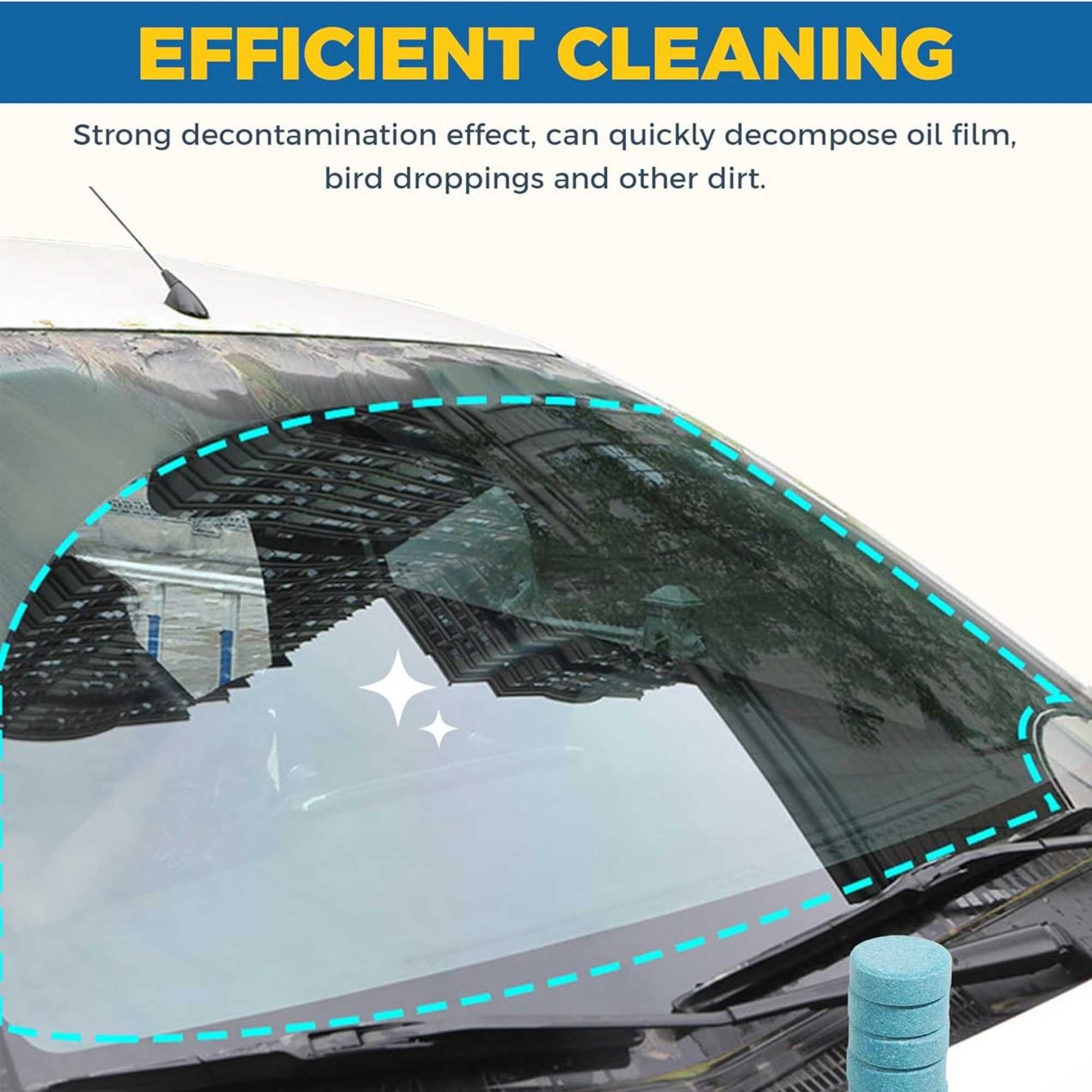 auto car glass cleaner tablet cleans car windshield glass very effectively, improves visibility, removes oil films and water marks