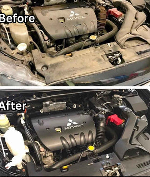 before after use of kangaroo car engine bay cleaner spray