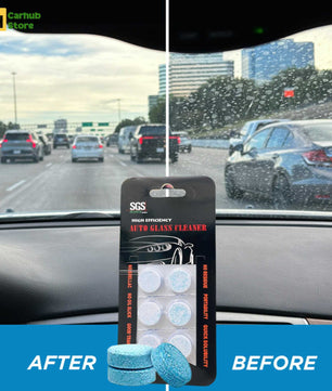 before and after usage of car windshield washer fluid tablet