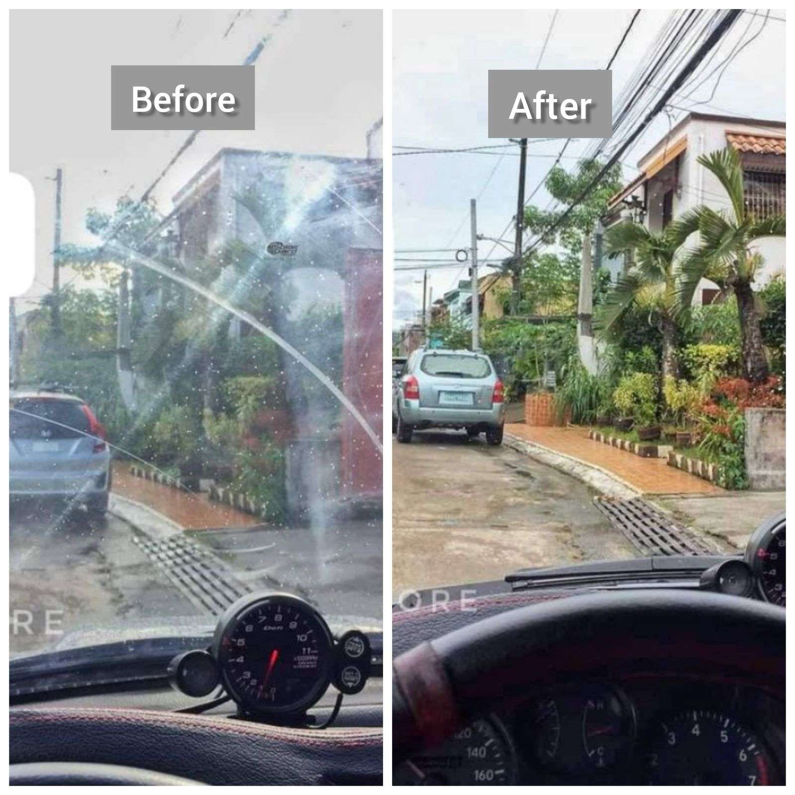 car windshield washer glass cleaner tablet before and after result