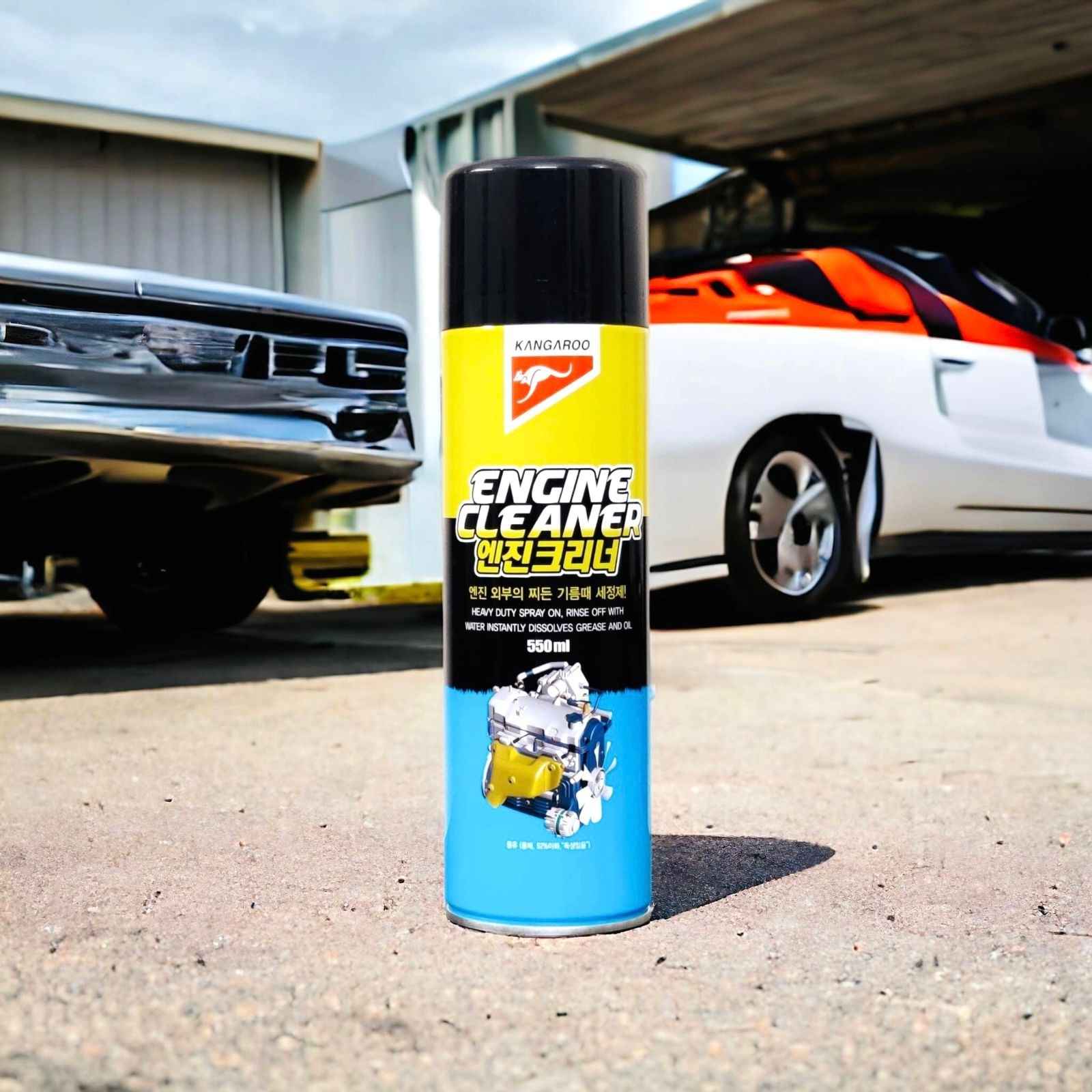 Kangaroo Engine Cleaner spray for automotive engine compartment cleaning and degreasing.
