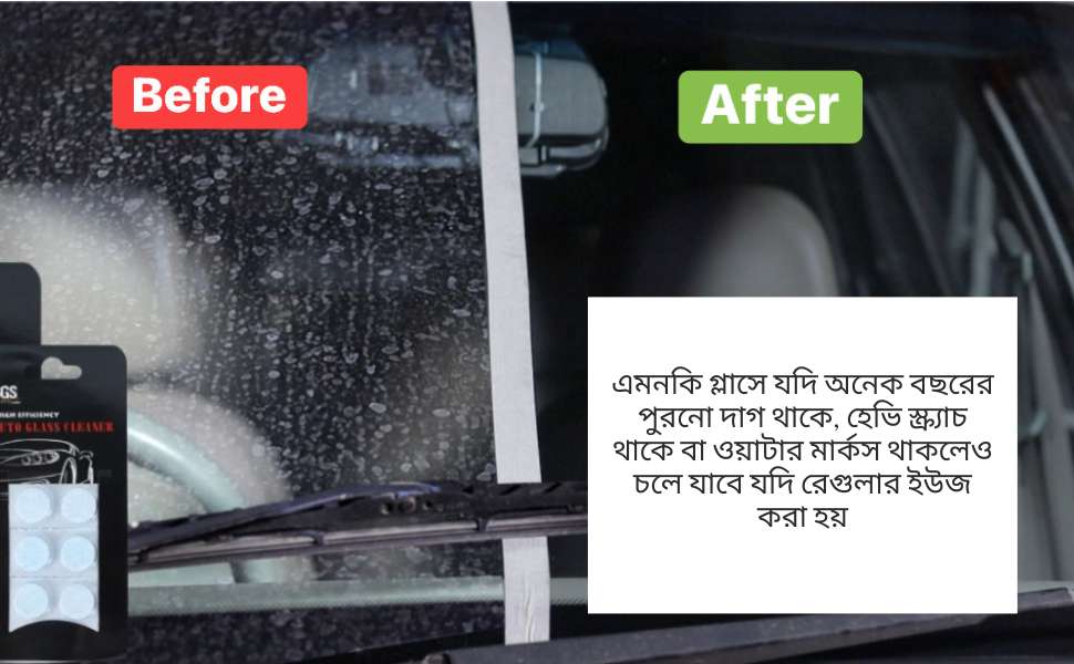 windshield washer fluid and auto glass cleaner tablet removes scratches, dirt, grime, water marks from car windshield